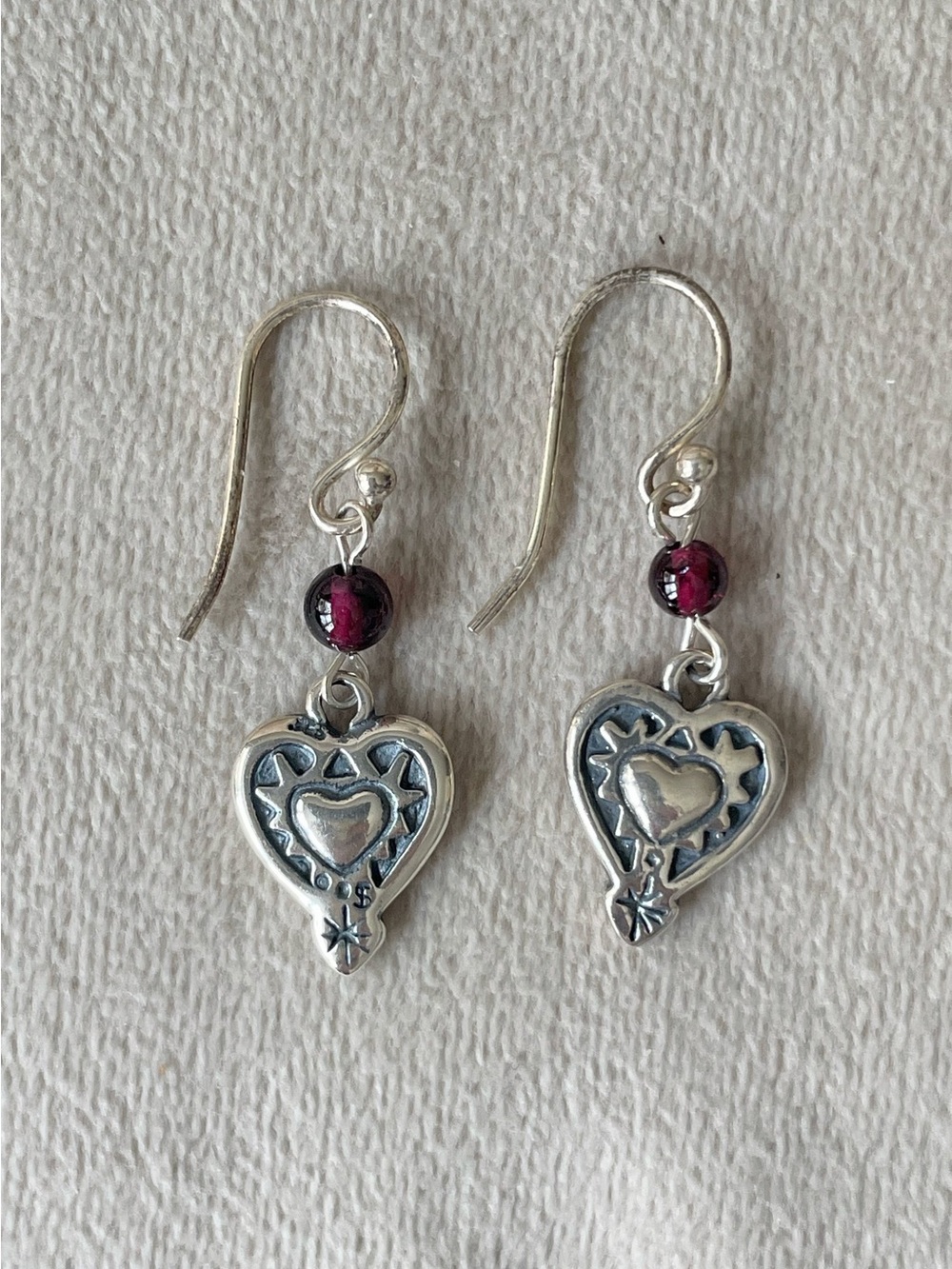 Silpada Sterling Silver Heart Drop Earrings with Garnet Beads